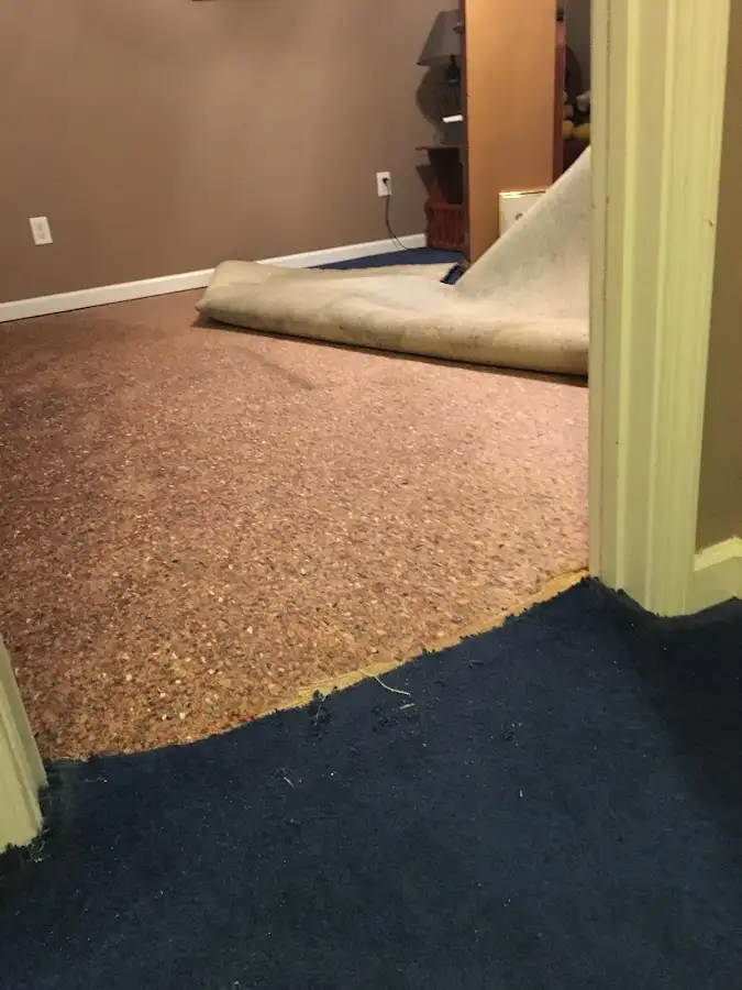 Carpet pad removal revealing water damage during Drying & Dehumidification in Kahaluu-Keauhou